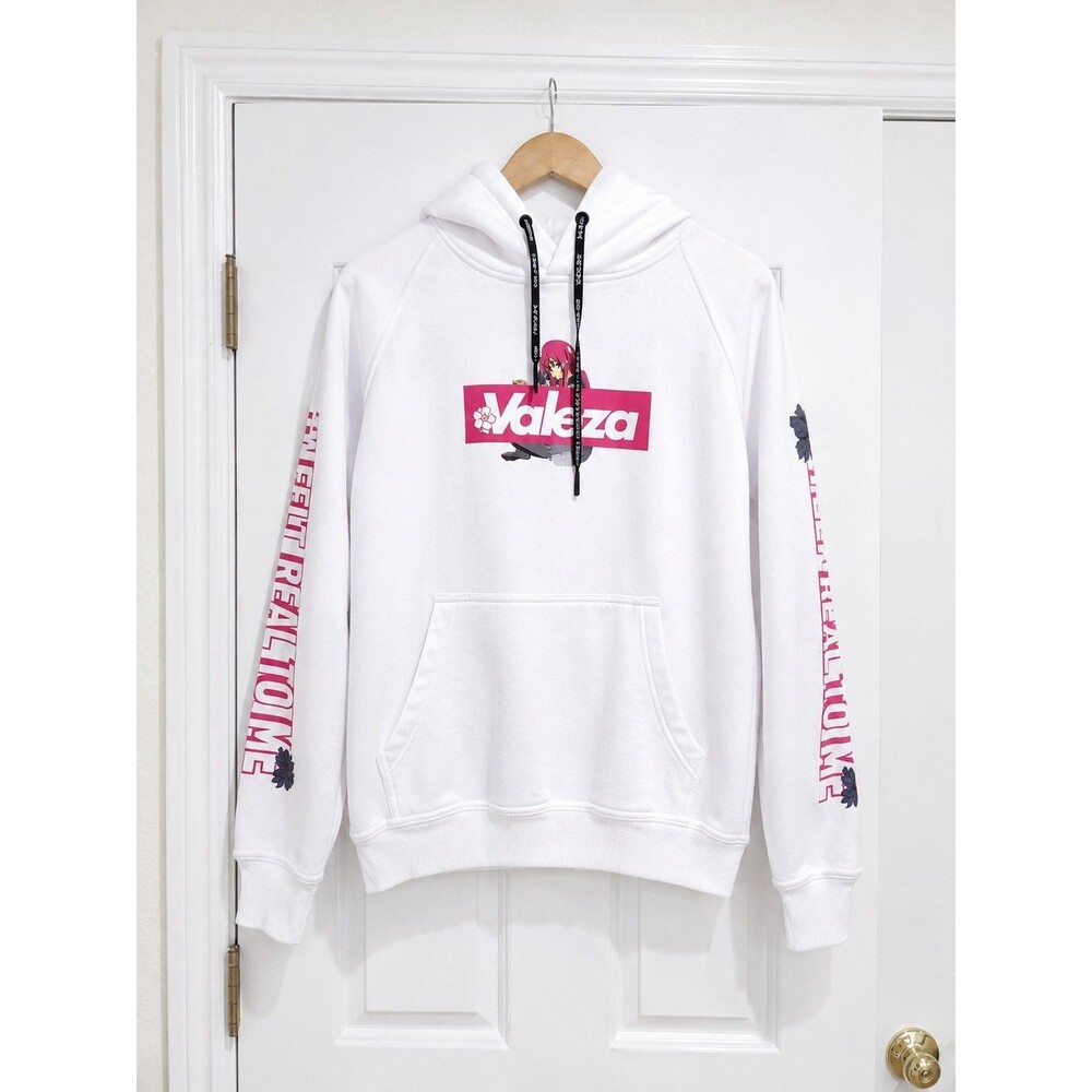 Valeza White Graphic Logo Fleece Pullover Hoodie w/ Pockets Size M